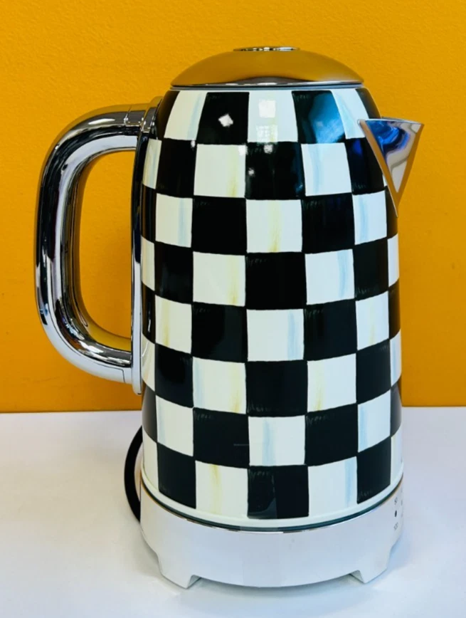 MacKenzie-Childs 37600-40 Courtly Check Electric Kettle, Stainless Steel. New!