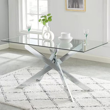 Glass Dining Table 120x80cm Modern Kitchen Table Tempered Glass Chrome Legs