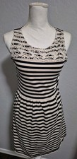 Ann Taylor Loft Dress Womens MP Black Ivory  Striped Sleeveless Casual Size XS