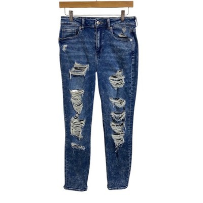 American Eagle Mom High Rise Jeans Distressed Ripped Grunge Stretch Preppy  4