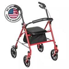 Drive Medical Four Wheel Rollator Rolling Walker Fold Up Removable Back Red