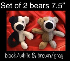 2pk 7.5 Soft plush Bears w Keychains Big Nose 2 Toned: Black/white,brown/gray