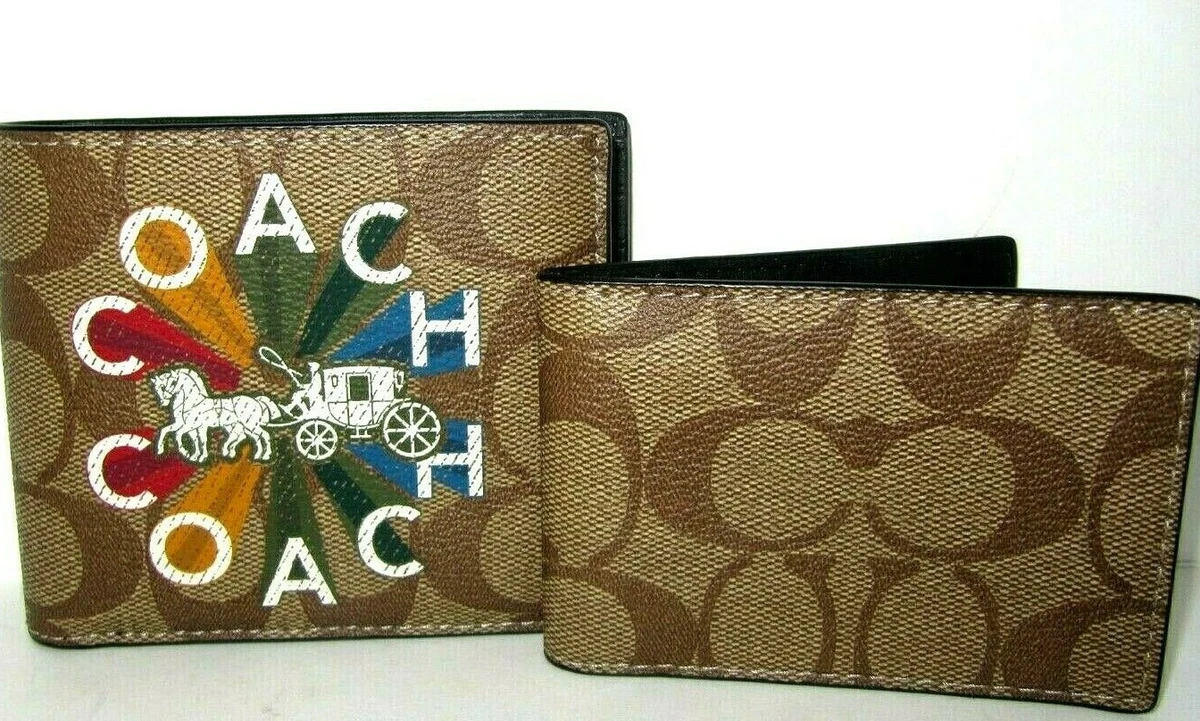 Coach Mens New C6783 Radial Rainbow 3 In 1 Wallet Signature Khaki Multi NWT 198