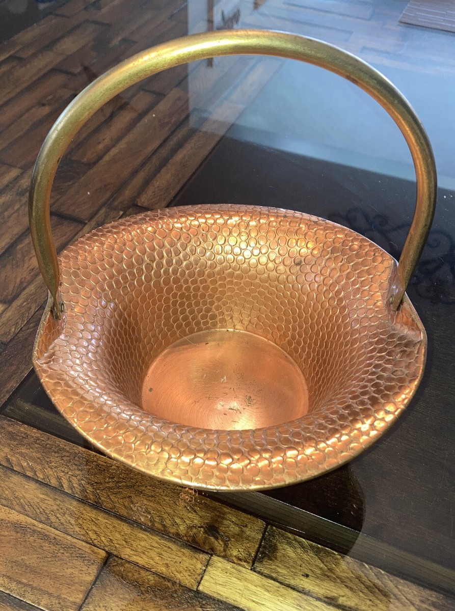 Vintage Copper Hammered Basket with Brass Handle | eBay