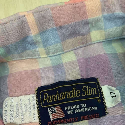 PANHANDLE SLIM: Vtg Pink Blue Pastel Plaid Pearl Snap Cowboy Shirt, Mens L/XL 17 - 第 7/12 張圖片