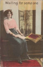 Waiting For Someone Pretty Woman In Foyer Posted Divided Back Vintage Post Card