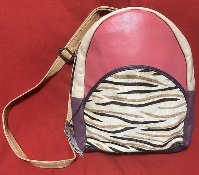 Folklore Couture Hair On Hide Upcycled Leather NWT Med Sized Backpack. 