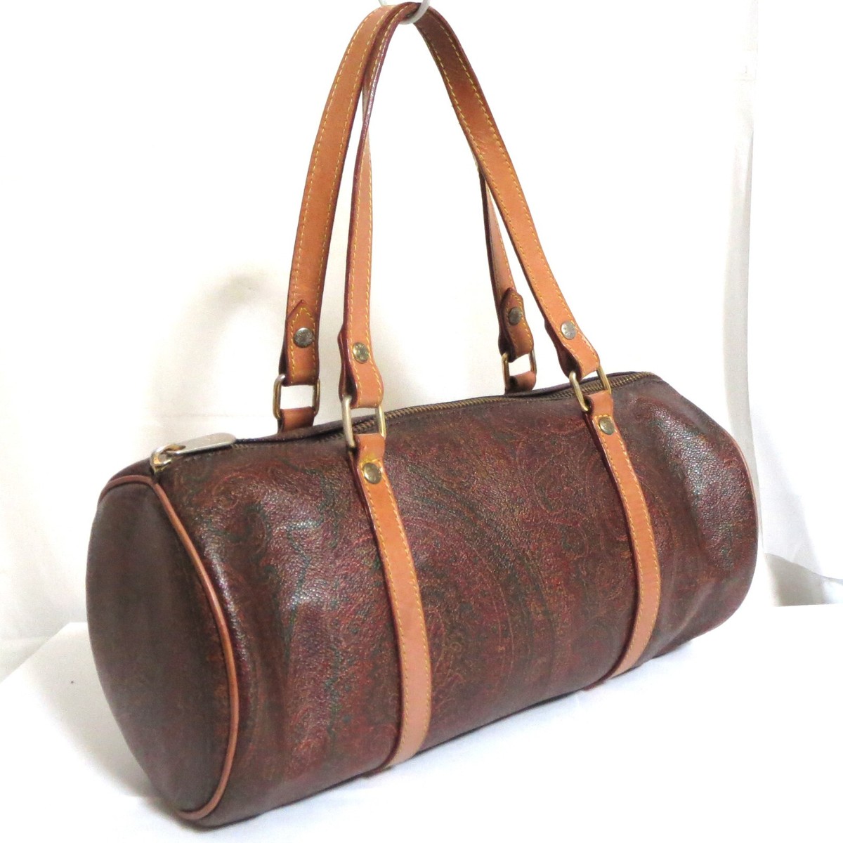 Auth Vintage ETRO Paisley Hand bag purse Bordeaux PVC Leather Made