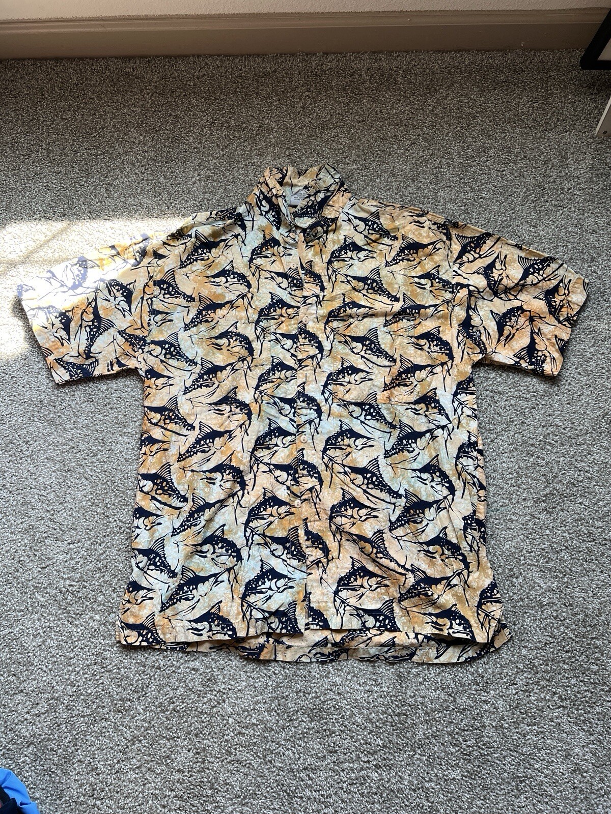 Rum Reggae Button Up Sword Fish Pattern 100% Cott… - image 1