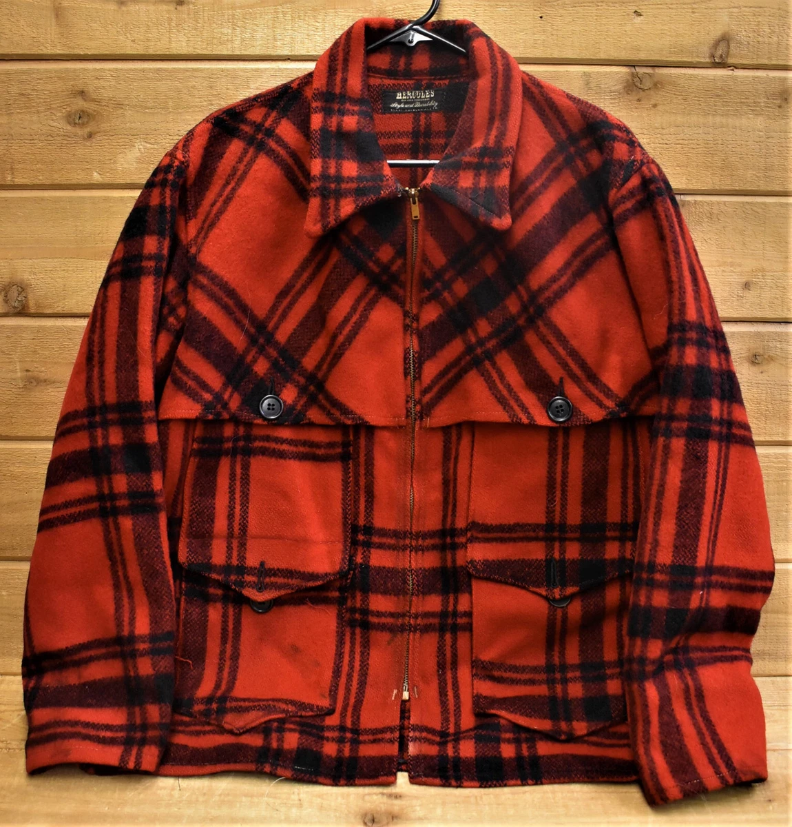 1940-1950's Vintage Hercules Sears Red Plaid Zip Wool Jacket Size ? Talon Zipper