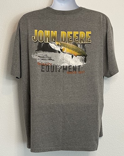 John Deere Equipment T-Shirt Mens Trout Fish Graphic Back Logo Front Size XXL - Picture 4 of 10