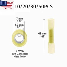 10/50PCS Waterproof Wire Butt Crimp Connector Heat Shrink Yellow 8AWG Terminals