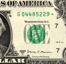 2017 G Star Note FANCY SERIAL NUMBER ONE DOLLAR Bill Regular Run