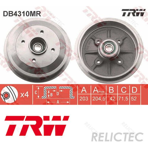 Rear Brake Drum for Citroen Peugeot:C2,C3 I 1,1007,C3 Pluriel,DS3,208 ...