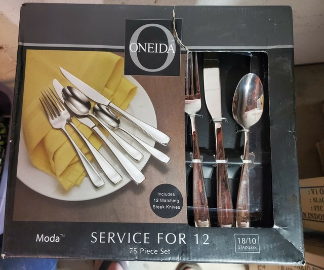 Oneida Moda 75 piece Flatware Set T711075A 18 10 Stainless For Sale 
