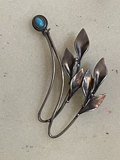 Broche pulvérisateur turquoise argent massif Estate Art Nouveau. Magnifique 2,75 x 2 pouces