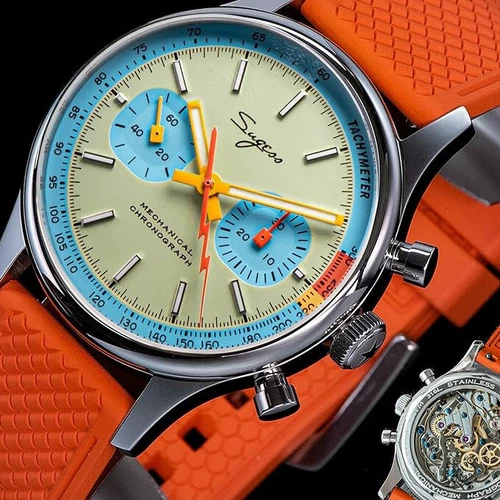 Sugess Chrono Heritage S387.01.Z Mens Chronograph Watch Teal Blue Panda Watch