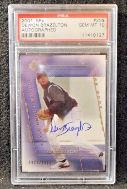 2001 Dewon Brazelton SPx Rookies / Young Stars Blue Ink AUTO..../1500....PSA 10