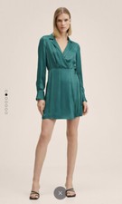 MANGO Green Satin Wrap Dress Size 14 (RRP £49.99)