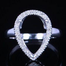 Sterling Silver Pear Cut 14x9mm Natural Diamond Wedding Ring Semi Mount Setting