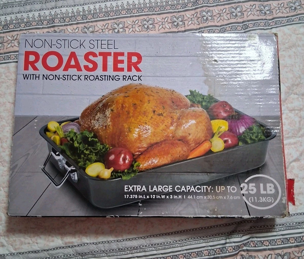 Non-Stick Steel Roaster V-Rack Extra Large 25lb Capacity 17x12x3 New Damaged Box