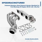 Polished Exhaust Header Manifold For Ford Mustang V6 Engine 99-04 3.8L 3.9L,Pair
