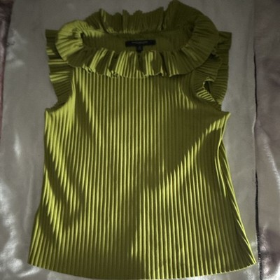 Zara Green Solid Knit Pleated Ruffle Mock Neck Sleeveless Tank Top Women's M