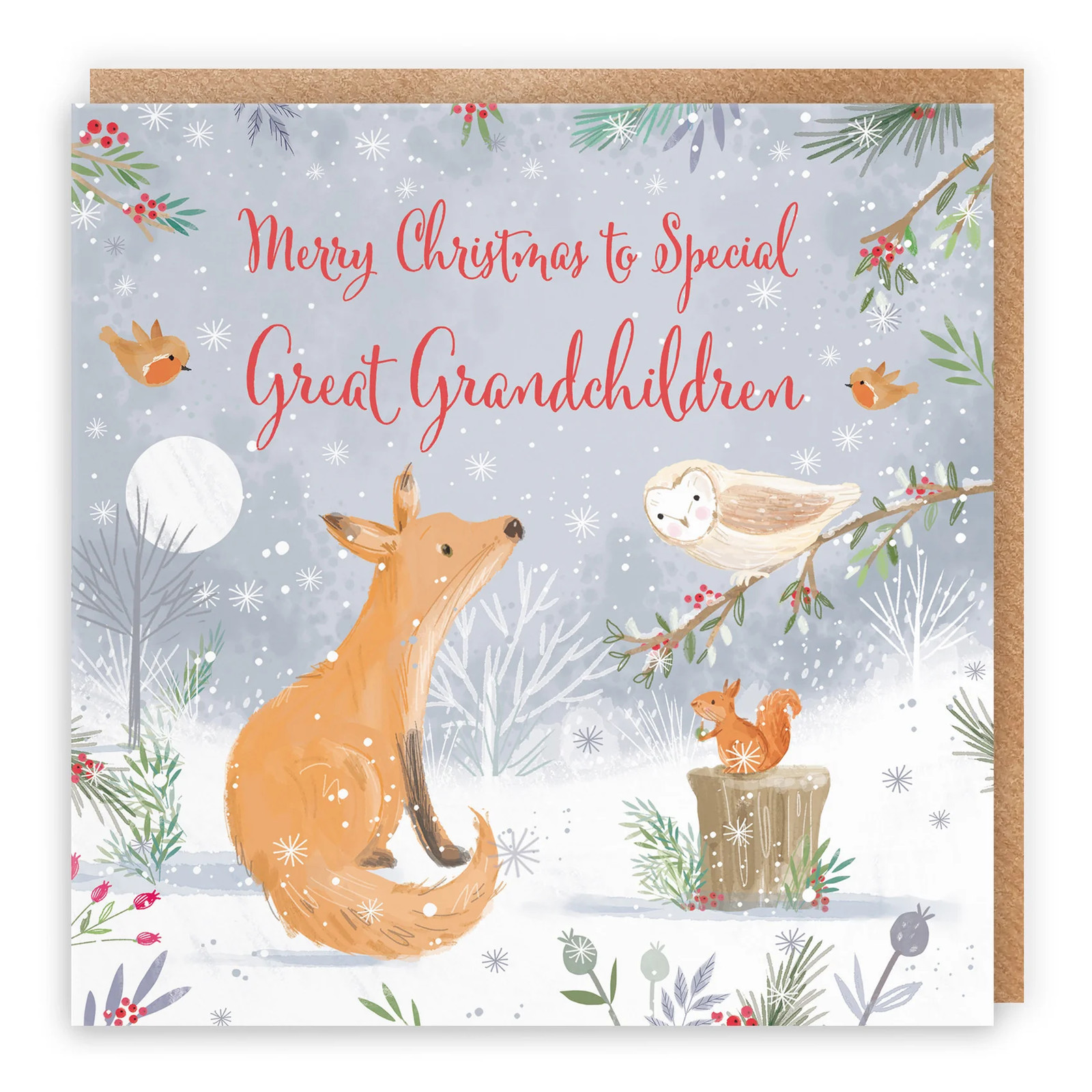 Great Grandchildren Cute Fox Christmas Card Nature's Treasures
