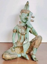 Antica Statua Indù Budda Thailandese In Bronzo Dorato Namasarka Mudra  Che Suona