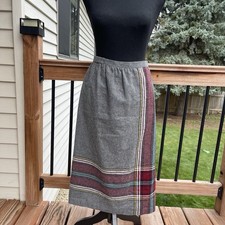 Vintage USA 60's-80s Plaid Wool Midi Skirt Womens Academia Preppy Sz 11/12
