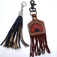 Lot of 2 Decorative Leather Purse Tassels Key Fobs Hand Tags Navy Blue Red