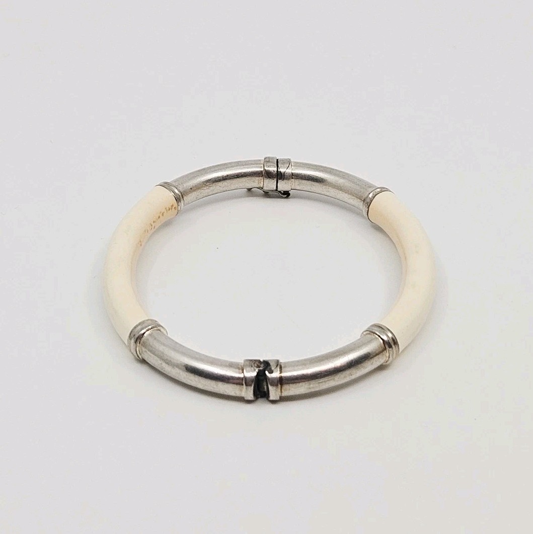Milor Italy Sterling Silver Celluloid Hinged Bangle Bracelet 7" View 5