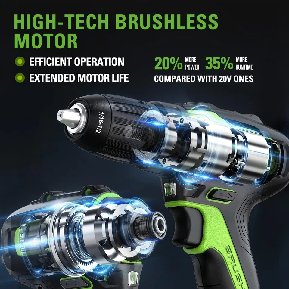 Greenworks 24V Brushless Drill/Impact Driver Combo Kit 2x Batteries w/ Tool Bag - Image 2 of 3