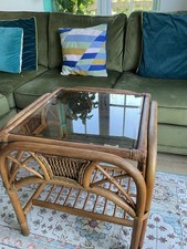 Bamboo rattan wooden large square coffee or side table - totally vintage retro! 
