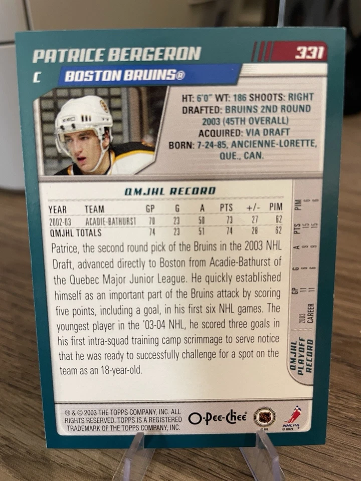 2003 04 OPC O-Pee-Chee #331 Patrice Bergeron Rookie Rc - Image 2 of 2