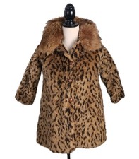Fox Fur Collar XL YOUTH Leopard Print Coat Vintage Hand Made