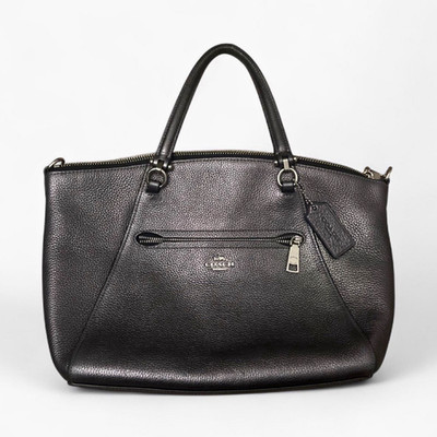 Coach Gray Pebbled Satchel Top Handle Bag Zip Closure Lined Logo Charm Designer