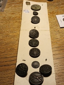 9 World War I Pre-owned Army Buttons. One 1875 Infantry Button And Red Cross.