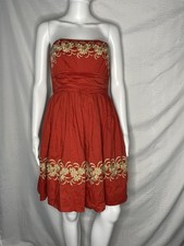 Anthropologie Girls From Savoy Red Strapless Dress Size 2 Cotton With Pockets