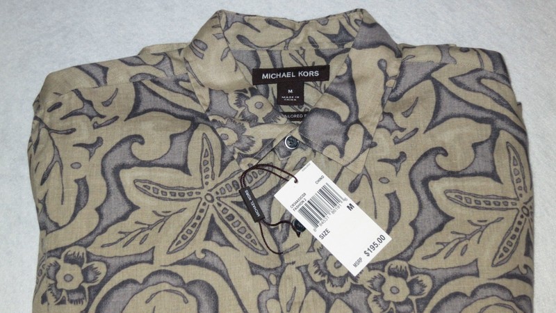 Michael Kors Linen Button Down Long Sleeve Sport Shirt Men's Medium M $195