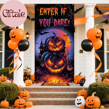 Halloween Door Cover Decorations Scary Pumpkin Door Banner for Halloween Eve Bac