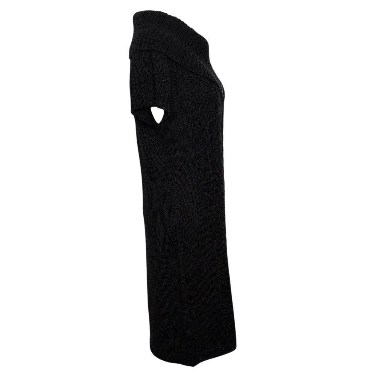 Calvin Klein Cable Knit Sweater Dress Womens Size Large Black Button Cowl Neck thumbnail 6