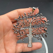 Silver Tone Rhinestone Tree of Life Pendant Necklace Cottagecore Statement Gift
