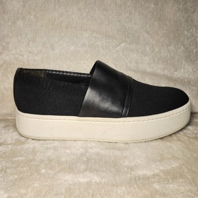 Vince Ward Shoe Womens 8M Black Knit Leather Slip On Platform Sneaker