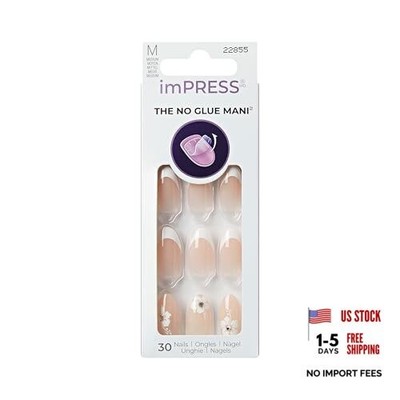 Kiss Impress No Glue Mani Press On Nails, Design, 'Buttercup Shine', White,