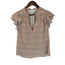 INTERMIX Valora Ruffled Fil Coupe Silk Blend Top Size 8 Boho Ruffle