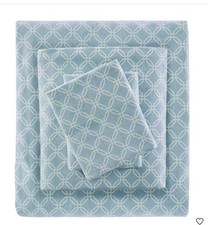 True North Twin XL Flannel Sheet Set Blue Geo 100 Cotton