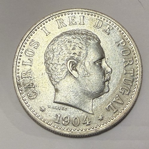 1904 PORTUGUESE INDIA King Carlos I OLD Silver 1 Rupia PORTUGAL Coin