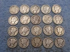 20 SILVER  DIMES :  1916 BARBER DIME + 19 MERCURY DIMES   lot ga2