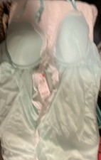 Adonna Light Blue Sheer Vintage Babydoll Nightgown Lace Trim Adjustable Straps M